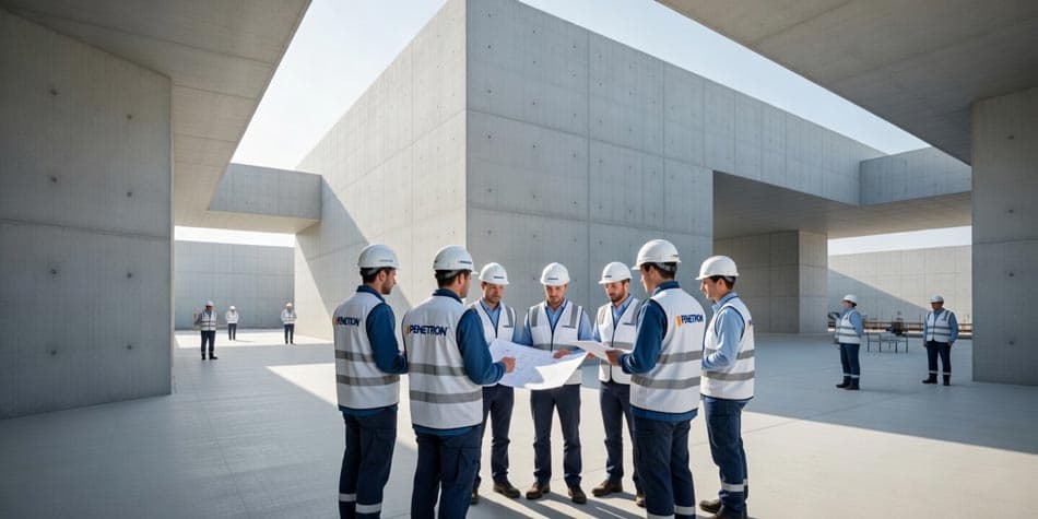 Equipo de ingeniería Penetron Chile en obra — tecnología cristalina aplicada en infraestructura